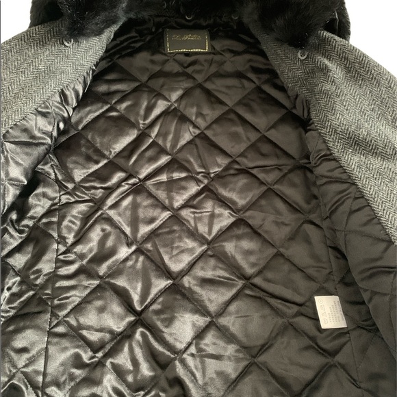 LaPense charcoal grey wool herringbone bike jacket/winter coat with fur collar - Picture 3 of 11
